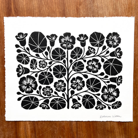 Hand Block Printed Nasturtium Art Print - No. 5651