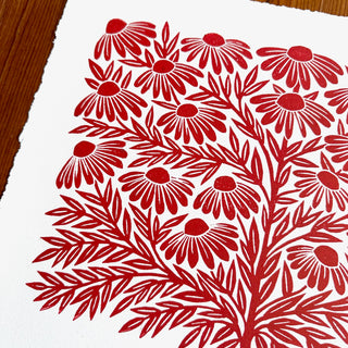 Hand Block Printed Rudbeckia Art Print - No. 3030