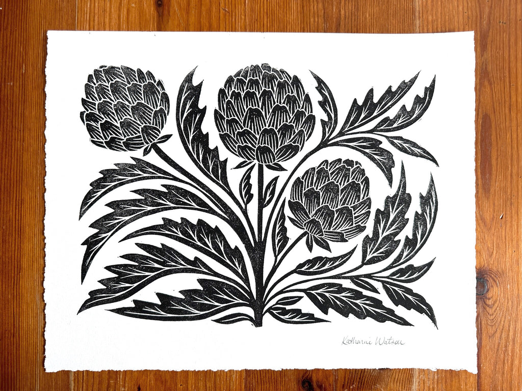Hand Block Printed Artichoke Art Print - No. 3032