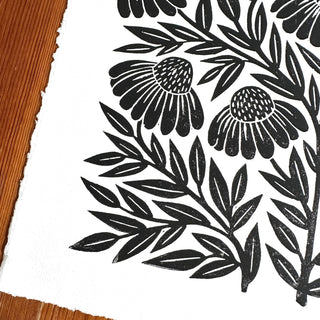 Hand Block Printed Echinacea Art Print - No. 3033