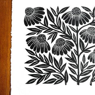 Hand Block Printed Echinacea Art Print - No. 3033