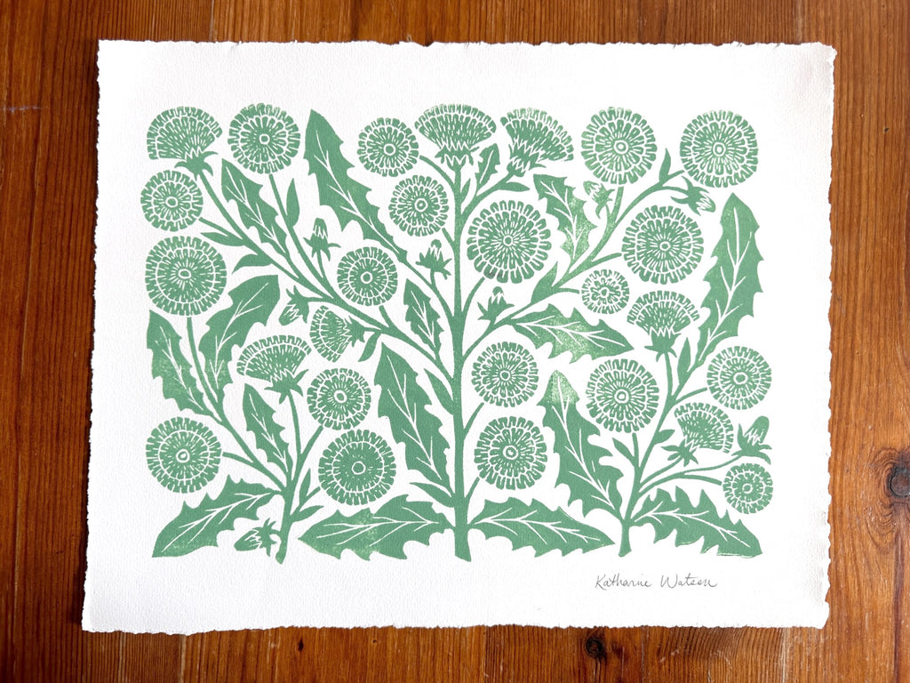 Hand Block Printed Dandelions Art Print - No. 3035