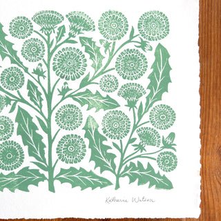 Hand Block Printed Dandelions Art Print - No. 3035