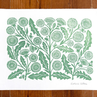 Hand Block Printed Dandelions Art Print - No. 3037