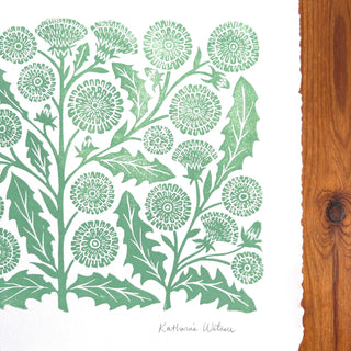 Hand Block Printed Dandelions Art Print - No. 3037