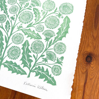 Hand Block Printed Dandelions Art Print - No. 3037