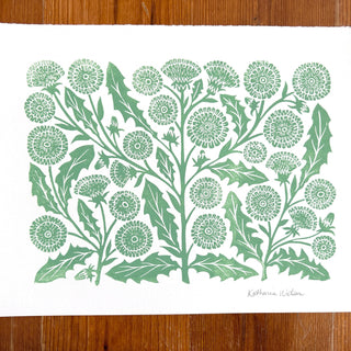 Hand Block Printed Dandelions Art Print - No. 3040