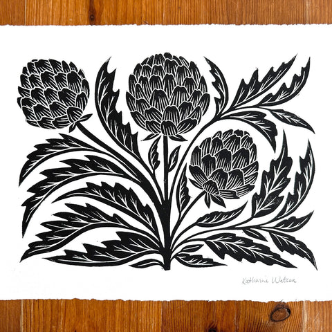 Hand Block Printed Artichoke Art Print - No. 3041