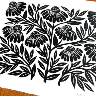 Hand Block Printed Echinacea Art Print - No. 3042