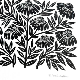 Hand Block Printed Echinacea Art Print - No. 3044