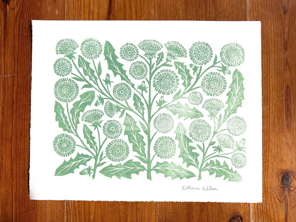 Hand Block Printed Dandelions Art Print - No. 3046