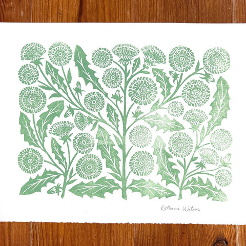 Hand Block Printed Dandelions Art Print - No. 3046