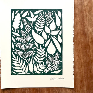 Hand Block Printed Leaves Art Print - No. 5662