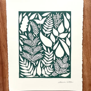 Hand Block Printed Leaves Art Print - No. 5662