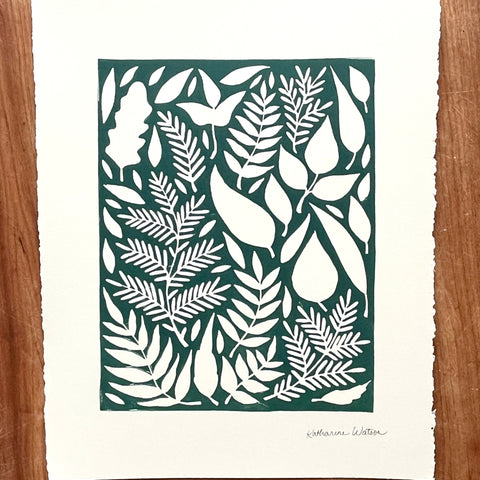 Hand Block Printed Leaves Art Print - No. 5662