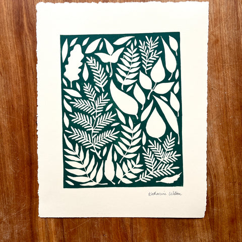 Hand Block Printed Leaves Art Print - No. 5663