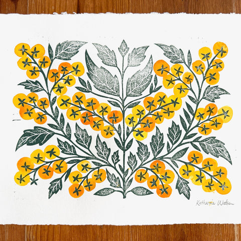 Hand Block Printed Sungold Tomato Art Print - No. 3049