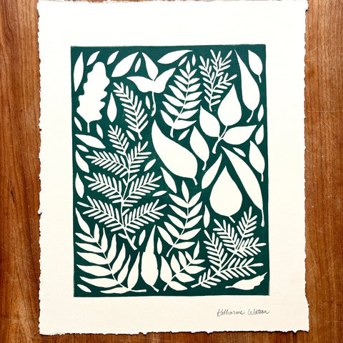 Hand Block Printed Leaves Art Print - No. 5664