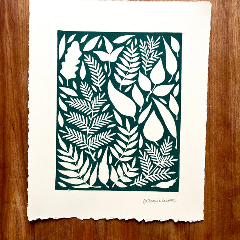 Hand Block Printed Leaves Art Print - No. 5665