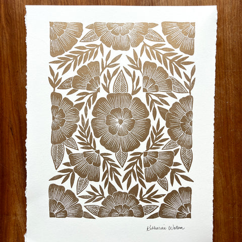 Hand Block Printed Gold Art Print - No. 5668