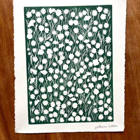 Hand Block Printed Meadow Art Print - No. 5669