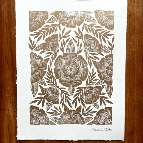 Hand Block Printed Gold Art Print - No. 5670