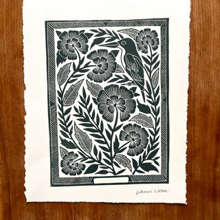 SECONDS : Hand Block Printed Bird Art Print - No. 5671