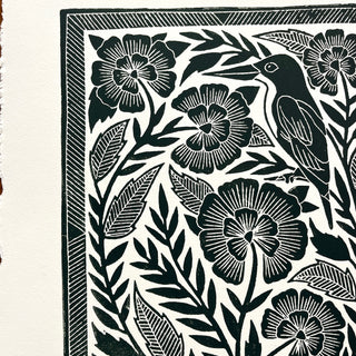 SECONDS : Hand Block Printed Bird Art Print - No. 5671