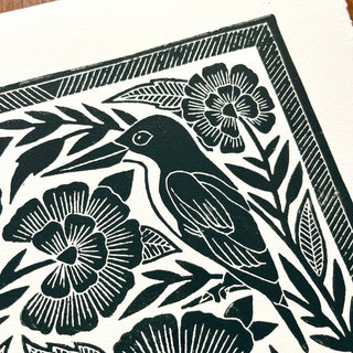 SECONDS : Hand Block Printed Bird Art Print - No. 5671