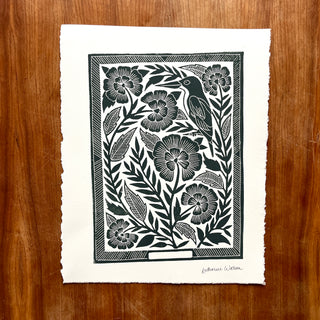 SECONDS : Hand Block Printed Bird Art Print - No. 5671