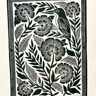 SECONDS : Hand Block Printed Bird Art Print - No. 5672