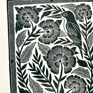 SECONDS : Hand Block Printed Bird Art Print - No. 5672