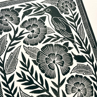 SECONDS : Hand Block Printed Bird Art Print - No. 5672