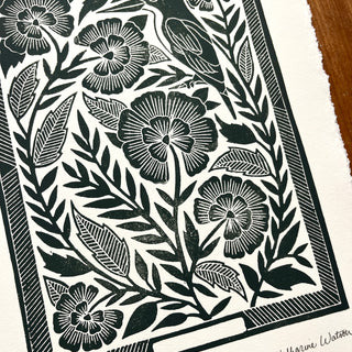 SECONDS : Hand Block Printed Bird Art Print - No. 5672