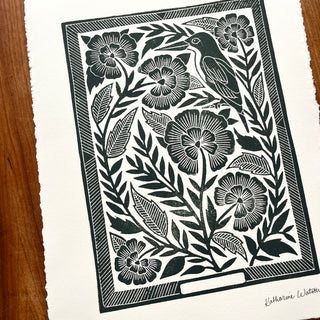 SECONDS : Hand Block Printed Bird Art Print - No. 5672