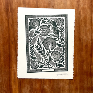 SECONDS : Hand Block Printed Bird Art Print - No. 5672