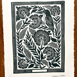 SECONDS : Hand Block Printed Bird Art Print - No. 5673