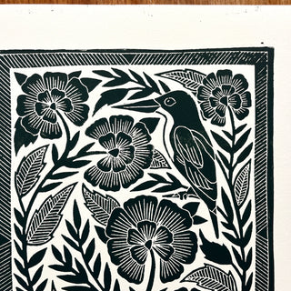 SECONDS : Hand Block Printed Bird Art Print - No. 5673