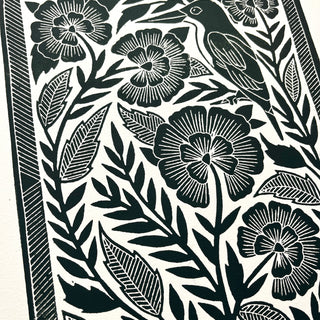 SECONDS : Hand Block Printed Bird Art Print - No. 5673