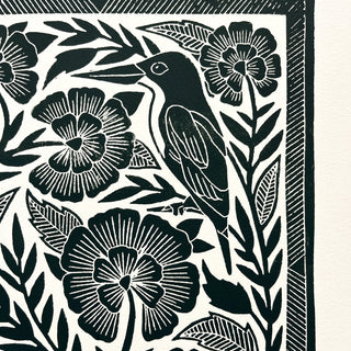 SECONDS : Hand Block Printed Bird Art Print - No. 5673