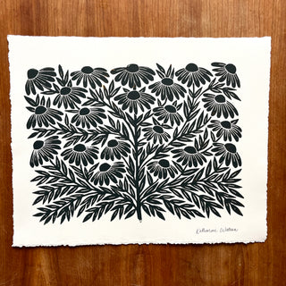 SECONDS : Hand Block Printed Rudbeckia Art Print - No. 5674