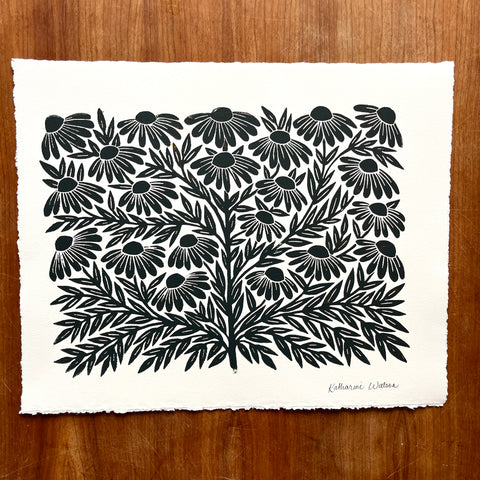 SECONDS : Hand Block Printed Rudbeckia Art Print - No. 5674