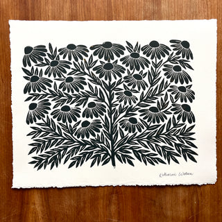 SECONDS : Hand Block Printed Rudbeckia Art Print - No. 5674