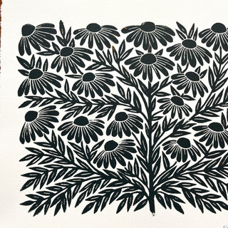 SECONDS : Hand Block Printed Rudbeckia Art Print - No. 5674