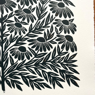 SECONDS : Hand Block Printed Rudbeckia Art Print - No. 5674
