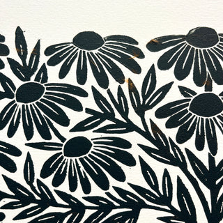 SECONDS : Hand Block Printed Rudbeckia Art Print - No. 5674