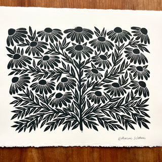 SECONDS : Hand Block Printed Rudbeckia Art Print - No. 5674