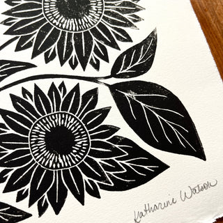 SECONDS : Hand Block Printed Sunflower Art Print - No. 5675