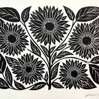 SECONDS : Hand Block Printed Sunflower Art Print - No. 5675