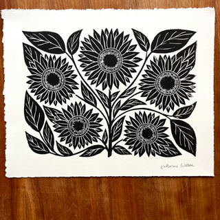 SECONDS : Hand Block Printed Sunflower Art Print - No. 5676
